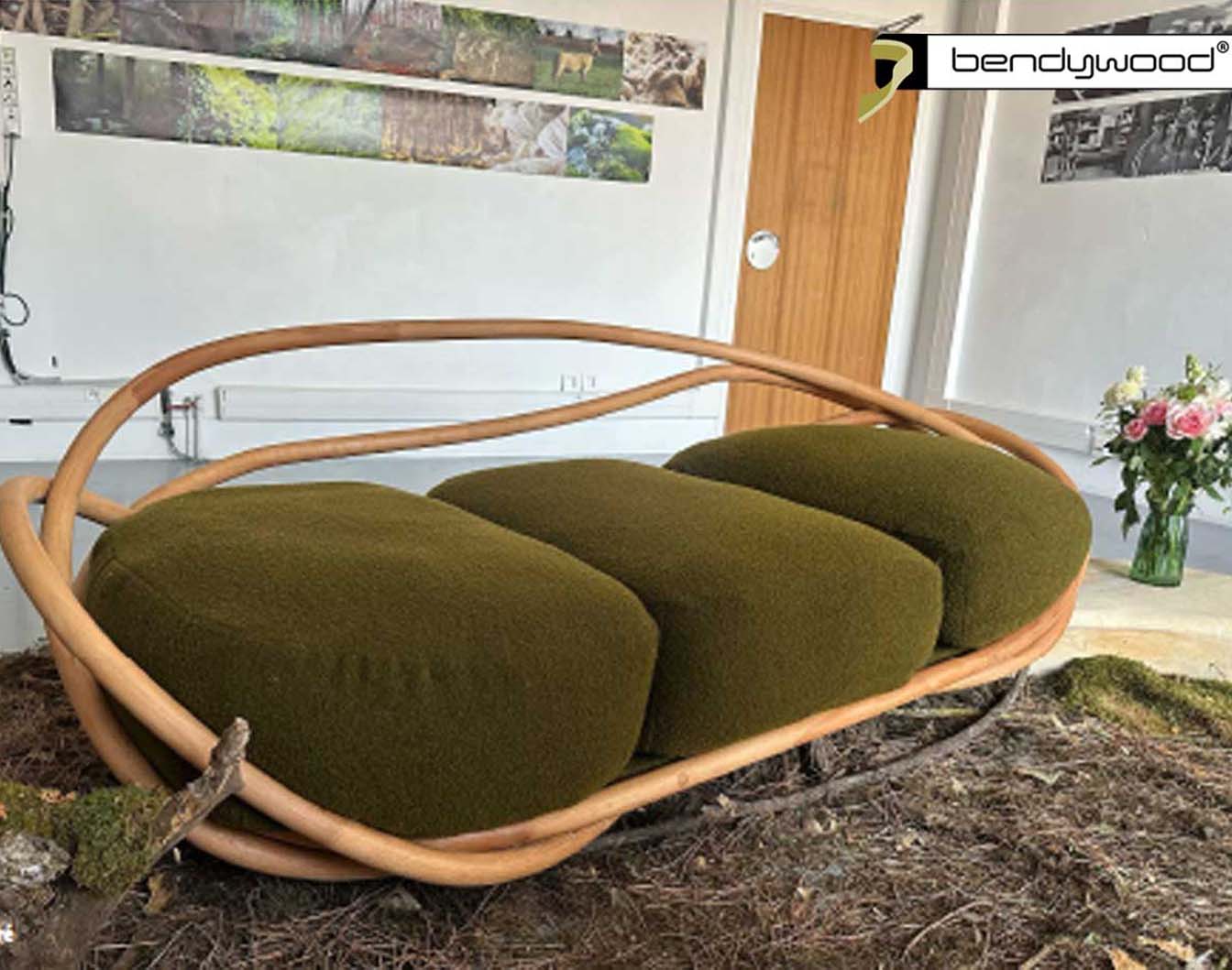 Bending wood Bendywood® - stairs with solid wooden curved handrails on inox railing